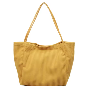 Bolsa de compras de pana de color retro, simple, de gran capacidad, reutilizable, con diseño personalizado, al por mayor. - Product Image 3