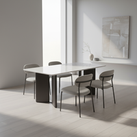 Ensemble de table et de chaises de salle à manger en marbre carré de style nordique moderne, design minimaliste avec trépied en métal