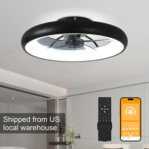 21.7" Sleek Black Ultra-Thin <b>Ceiling</b> <b>Fan</b> with Light 6-Speed Reversible Fandelier Silent Motor Farmhouse Modern Decor for Bedroom - Product Image 1