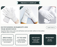 Gants de salle blanche en microfibre - Gants de sécurité blancs sans poussière pour les laboratoires BPF, les semi-conducteurs, l'inspection des bijoux, des pièces de monnaie et de l'argent