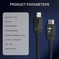Câble DP 2.1 16K UHD 80 Gbps pour Home Cinéma, Moniteur de Jeu et Station de Travail Haute Vitesse