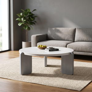Mesa de Centro Redonda Moderna de Mármol con Patas de Concreto, Muebles Minimalistas para Sala de Estar - Product Image 4