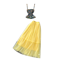 Ensemble 2 pièces pour femmes, haut en camisole smocké d'été et jupe midi en tulle à volants taille haute, tenues décontractées pour le travail