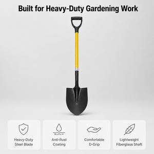 Bêche à pointe ronde avec manche en fibre de verre, poignée en D, lame en acier, bêche de terrassement pour la construction et le jardinage, vente en gros - Product Image 2