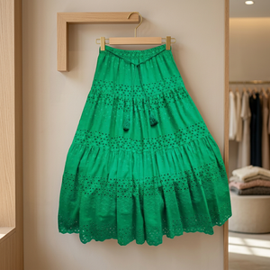 Women's Wrap Casual Floor-Length Corduroy Skirt Crochet Hollow <b>Lace</b> A-Line Solid Rayon Belt Tassel Decoration High Waist - Product Image 2