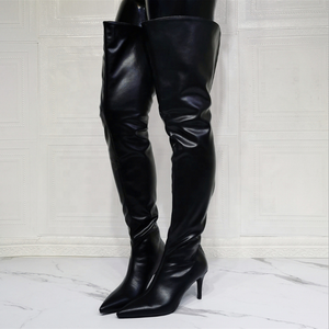Middle Heels Long <b>Boots</b> Women Wide Top Open Thigh High Winter Shoes Women's Large Size 47 for Big Fit - Product Image 2