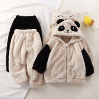 Automne hiver flanelle maison vêtements ensemble pour garçons et filles nouveaux pulls à capuche en fourrure mignonne et pyjamas avec fermeture à bouton pour les enfants