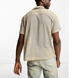 Custom Street Wear <strong>Revere</strong> <strong>Collar</strong> Button up <strong>Shirt</strong> Short Sleeve Vintage Unisex Crochet <strong>Shirt</strong> - Product Image 2