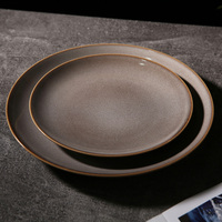 ASSIETTE WEIYE NOUVEAU DESIGN Créative Ronde en Porcelaine Glaçure Kaki pour Salade et Dessert de Restaurant