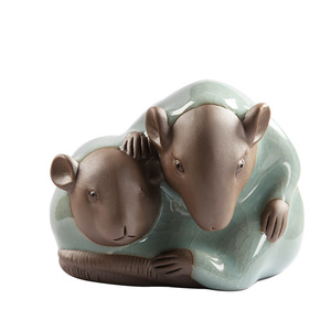 Figura de cerámica del zodiaco de la rata, estilo Ru Kiln, diseño de crecimiento en conjunto, para sala de té, sala de estar, escritorio, decoración del hogar - Product Image 5