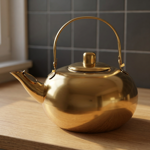 Bouilloire à thé en métal doré avec couvercle et poignée, style glamour - Product Image 3