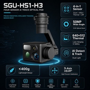 ชุดอุปกรณ์กิมบอล AI 4-in-1 พร้อมเซ็นเซอร์ 4 ตัว ความละเอียด 50MP มุมกว้าง ซูม 3.3 เท่า กล้องถ่ายภาพความร้อน 640x512 พร้อมเครื่องวัดระยะด้วยเลเซอร์ 1500 ม. สำหรับโดรน ระบบ AI ตรวจจับและติดตาม - Product Image 1