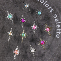 Nouvelles décorations pour ongles en alliage, style punk, avec strass, motifs soleil, croix et étoile à 4 branches, en 3D