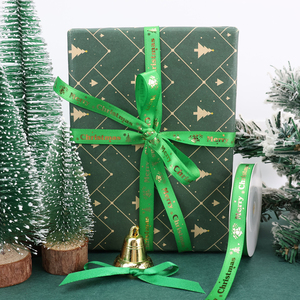 Set Pita Poliester Cetak Motif Kotak-Kotak Natal Berkualitas Tinggi 1cm untuk Pembungkus Kado, Dekorasi DIY untuk Pita Hijau/Merah - Product Image 5