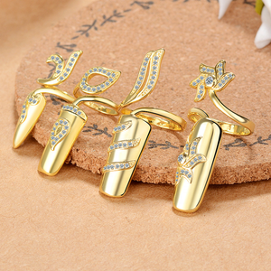 Креативное модное Позолоченное серебряное кольцо для ногтей из нержавеющей стали с орнаментом на заказ инкрустированное цветочное кольцо для ногтей Набор для девушек - Product Image 4