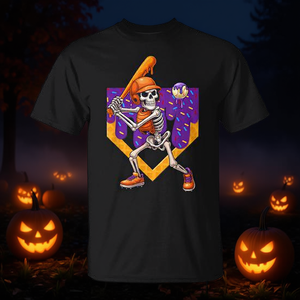 T-shirt d'Halloween à thème baseball squelette pour homme, noir, avec motif graphique - Product Image 3