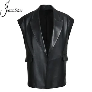 Wholesale Real Sheepskin Vest Autumn Spring Turn Down Collar Waistcoat Elegant Women Genuine Leather Sleeveless Jacket