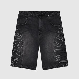 Shorts <span class=keywords><strong>en</strong></span> <span class=keywords><strong>jean</strong></span> à jambe large et ample, effet délavé, personnalisés avec broderie, denim délavé au soleil, jorts pour hommes - Product Image 2