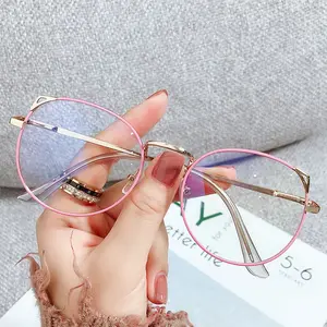 New Cat Ear Glasses Frame Cute Popular Girl Students Myopia Finished Glasses Metal Fashion Anti Blue Light Glasses