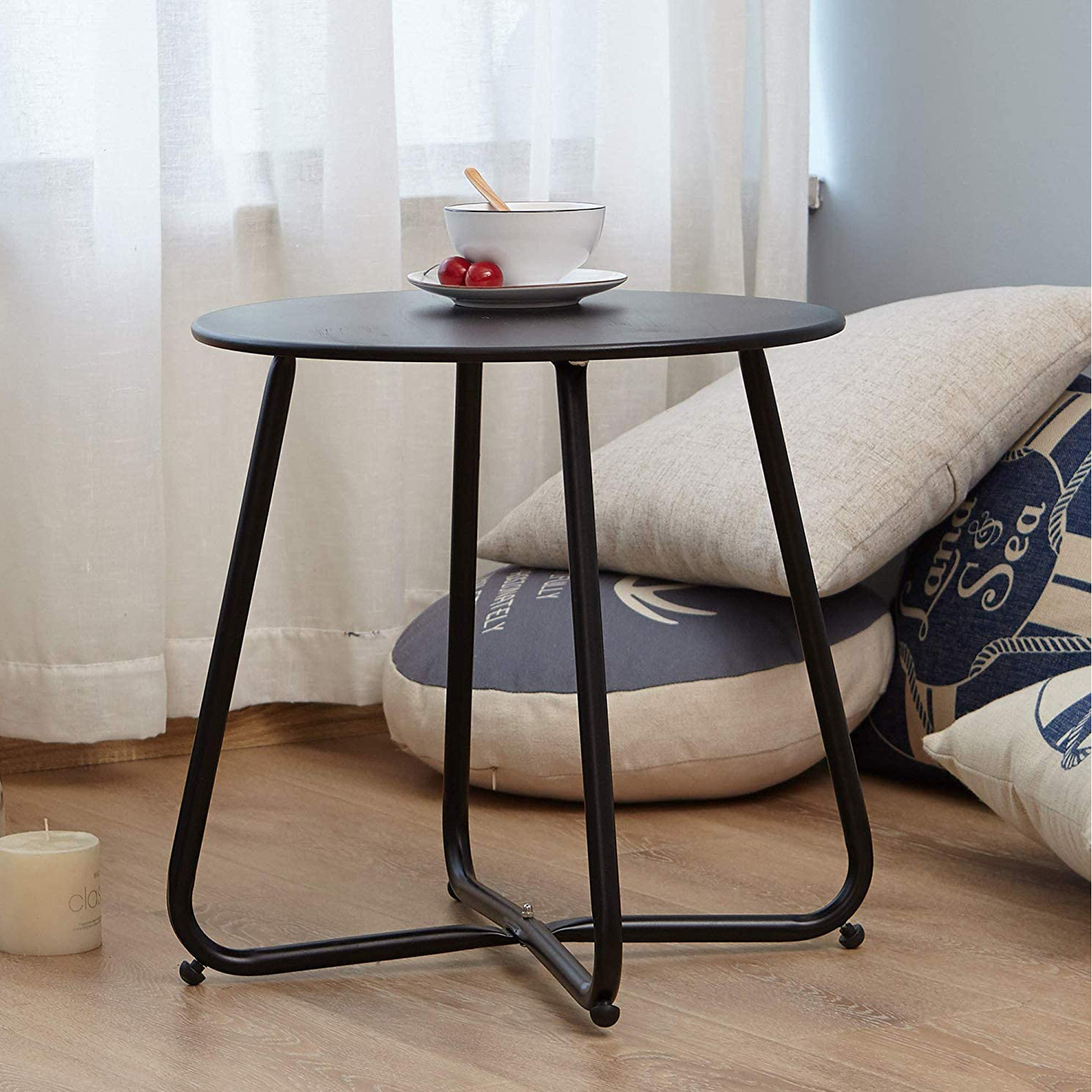 Table basse ronde en teck et métal
