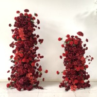 Dekorasi Pilar Bunga Mawar Merah Anggur Burgundy Buatan, Lengkungan Kue, Latar Belakang Upacara Pernikahan, Hiasan Lorong Acara