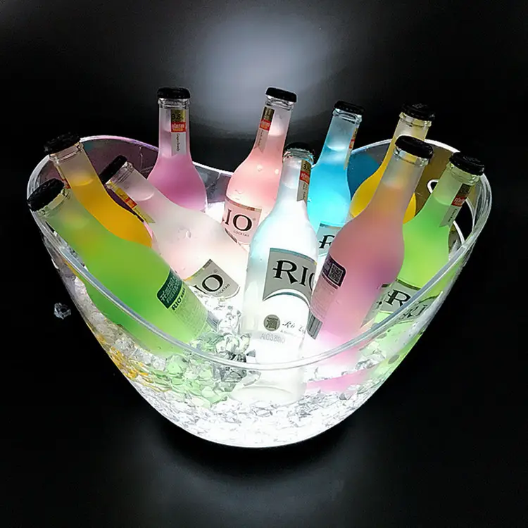 Balde de plástico para bar, balde de plástico colorido em led para gelo barril de cerveja