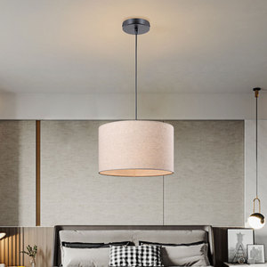 Lámpara colgante moderna con pantalla redonda de tela, bombilla LED E27, montaje en techo negro para iluminación interior de hogar, restaurante, hotel. - Product Image 4