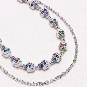 Skeleton Pattern Metal Waist <b>Chain</b> Double Layer Beaded Skull Pendant For Jeans Hip Hop Style Casual Wear - Product Image 4