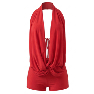 Viviblook J26RP134 Women Summer Romper Sexy Halter Solid Color Backless Sleeveless Twisted Casual One Piece Romper - Product Image 5