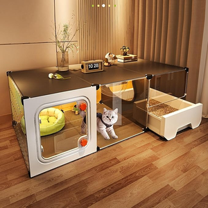 Cage pour chat d'intérieur de luxe, maison pour chat transparente à 1 étage, villa pour chat avec bac à litière pour petits animaux - Product Image 1