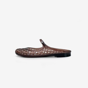 Brown PVC Flat Sandals With Mesh Design <b>Slip</b>-On Closed Toe Summer Breathable <b>Shoes</b> - Product Image 3