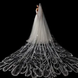 Bridal Sequin Veil Wedding Main Wedding Dress Super Fairy Korean Style Big Train Wedding Veil New Embroidery Bridal Train Veil