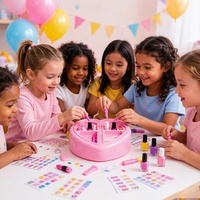 Ensemble de manucure pour enfants, table de maquillage avec miroir, autocollants, jeu de salon de beauté, cadeau pour filles