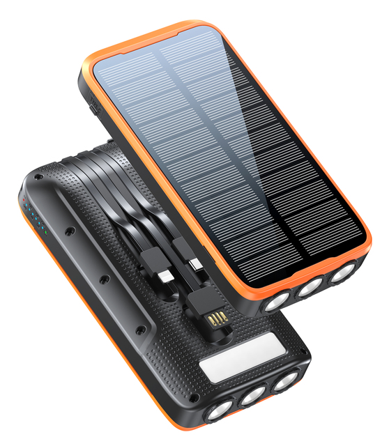 Portable Power Bank With Built in  Cables PD22.5W Fast Charge OEM Logo Type-C 27000mAh Large Capacity Solar Power Bank