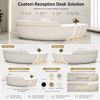 Bureau d'accueil incurvé blanc de luxe, sur mesure, pour salon de beauté, clinique, hôtel, avec éclairage LED