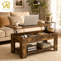 Table basse en bois brun, table pliante avec étagère de rangement, mobilier moderne pour salon