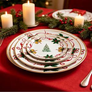 Vaisselle en Porcelaine Fine en Gros : Assiettes de Table, Ensemble de Vaisselle en Céramique Motif Sapin de Noël, Lots d'Assiettes, Vaisselle de Noël - Product Image 1