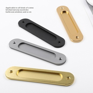Pintu lemari kabinet dapur pegangan tersembunyi paduan Modern dengan gesper kaca geser anti-benturan tertanam seng untuk ruang tamu - Product Image 1