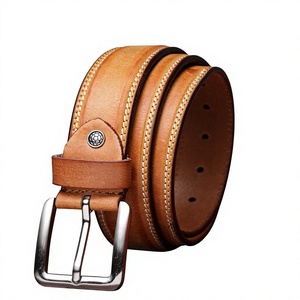 Cinturón de Cuero Genuino, Piel de Vaca, Color Sólido, Hebilla Rectangular Plateada, Estilo Casual, Duradero, 2.5 Pulgadas de Ancho - Product Image 1
