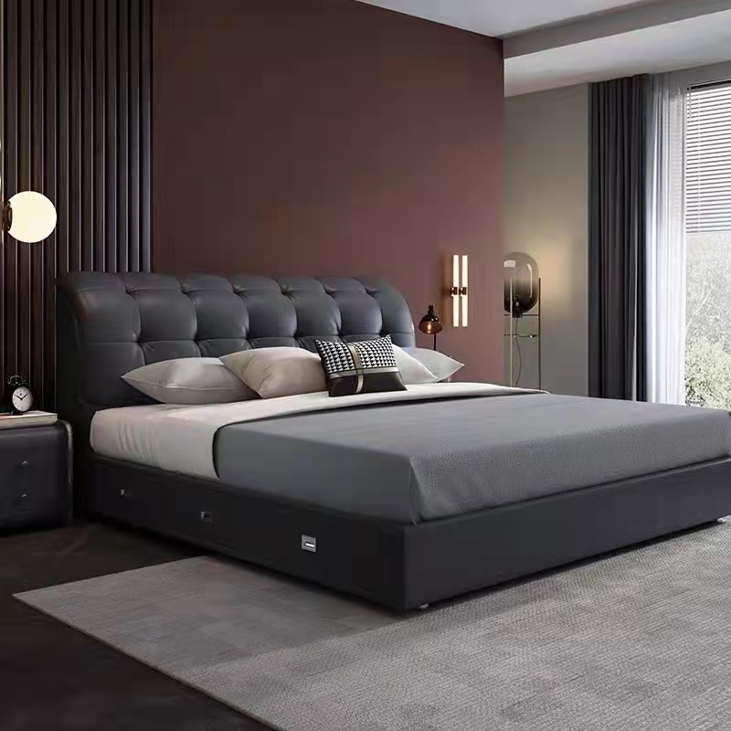 キングサイズベッドフレームレジャー布張りレザーベッドモダン布張り