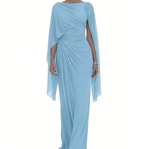 Abito da sera lungo da donna <span class=keywords><strong>con</strong></span> maniche a mantella drappeggiate e vita arricciata, ideale per invitati a matrimoni ed eventi formali - Sehe Fashion - Product Image 1