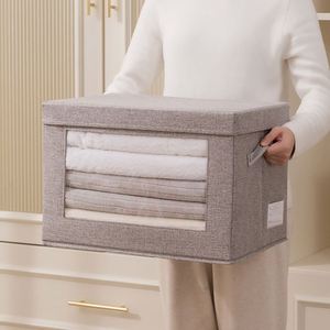 Cotton and Linen Fabric <b>Storage</b> <b>Boxes</b> Closet Clothes Organizers Visual Windows <b>Storage</b> <b>Bins</b> with Lids - Product Image 1