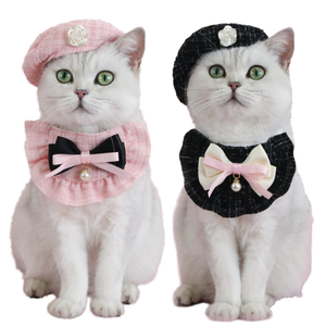 Ensemble de costumes pour animaux de compagnie : Nœud papillon, écharpe, chapeau, style élégant, personnalisable OEM, style bijoux pour la décoration de vêtements pour chats - Product Image 1