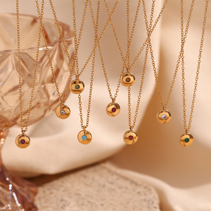 G2918 venta al por mayor Collier acero inoxidable 18K chapado en oro piedra de nacimiento redonda <span class=keywords><strong>12</strong></span> <span class=keywords><strong>meses</strong></span> piedra colgante collares joyería de moda - Product Image 3