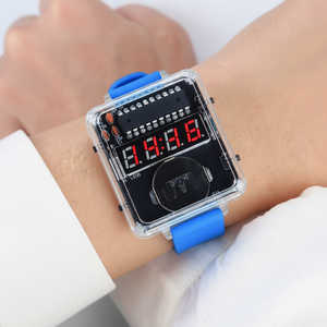 Montre électronique DIY transparente créative avec microcontrôleur, affichage rouge, tube numérique, horloge unisexe, boîtier en plastique FUNKY, fermoir à boucle - Product Image 1