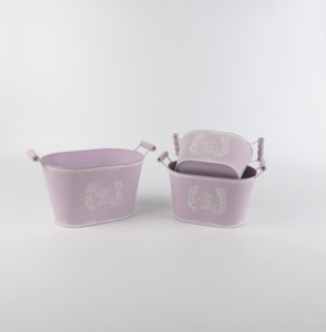 Juego <span class=keywords><strong>de</strong></span> tres macetas <span class=keywords><strong>de</strong></span> Metal galvanizado, decoración <span class=keywords><strong>de</strong></span> jardín verde Lila, flores y hierba, con mango - Product Image 3