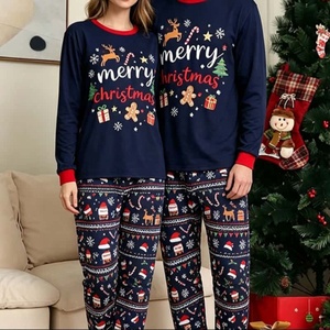 Conjuntos de Pijamas de Natal para Mulheres com Estampa de Rena, Camisa de Manga Longa e Calças, Conjunto para Casais em Azul Marinho, Roupas de Lazer para Outono e Inverno, Atacado - Product Image 5