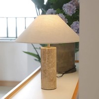 Lampu Meja Marmer Alami Wabi Sabi yang Sedang Tren, Lampu Ambient Minimalis Modern Japandi Nordic dengan Kain, untuk Dekorasi Rumah dan Hotel
