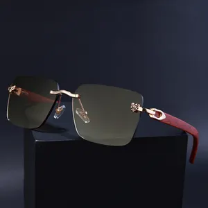 KAJILA批发2024时尚复古无框设计师木纹男女通用UV400墨镜男女太阳镜