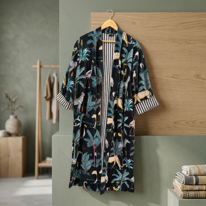 Robe enveloppante écologique à motif animalier imprimé, fermeture à ceinture, manches courtes, velours coton, pour femme, printemps/hiver, épaisse - Product Image 1
